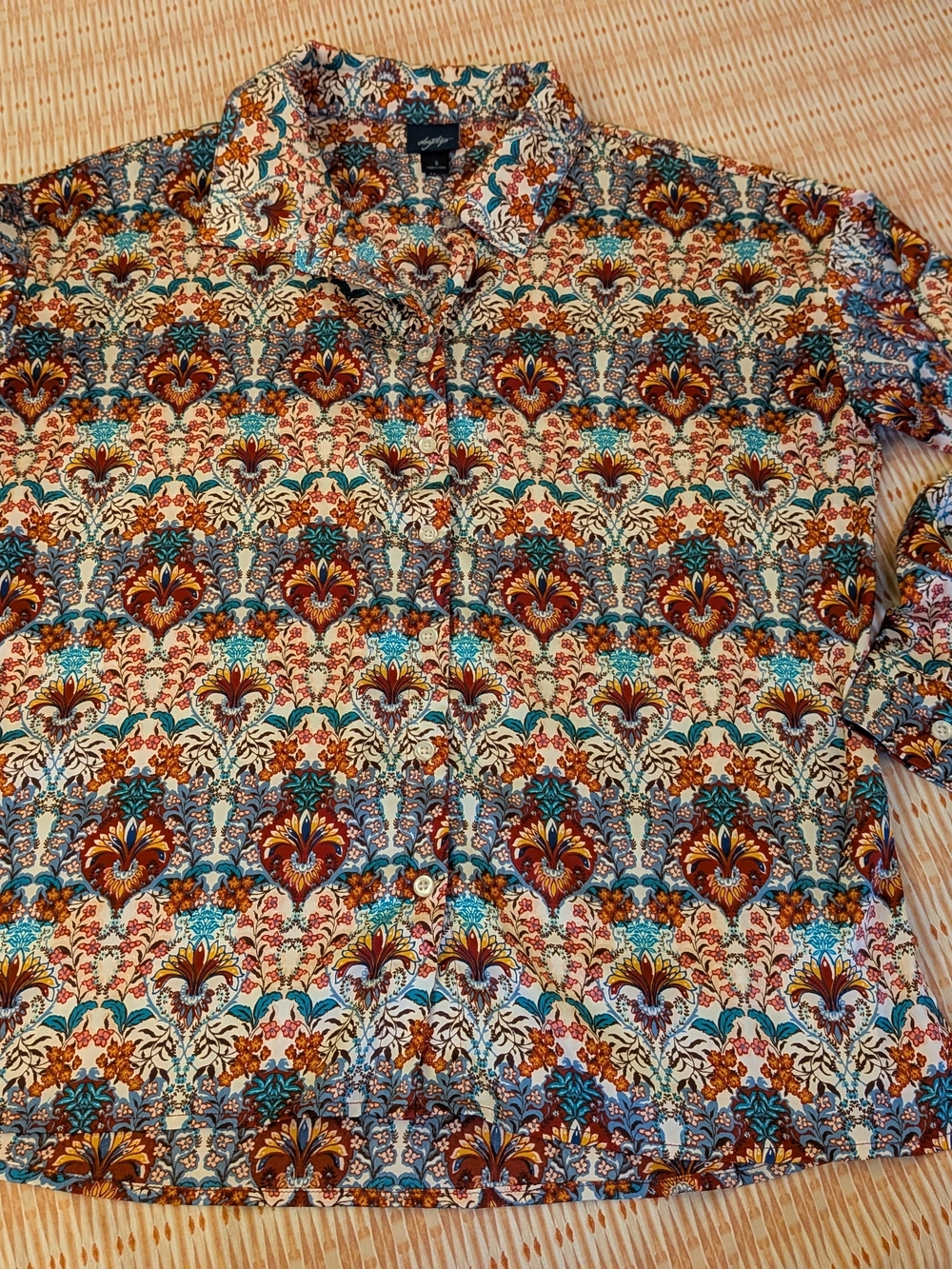 Daytrip Multicolor Floral Button-Down Shirt - Teal, Rust, Cream - S
